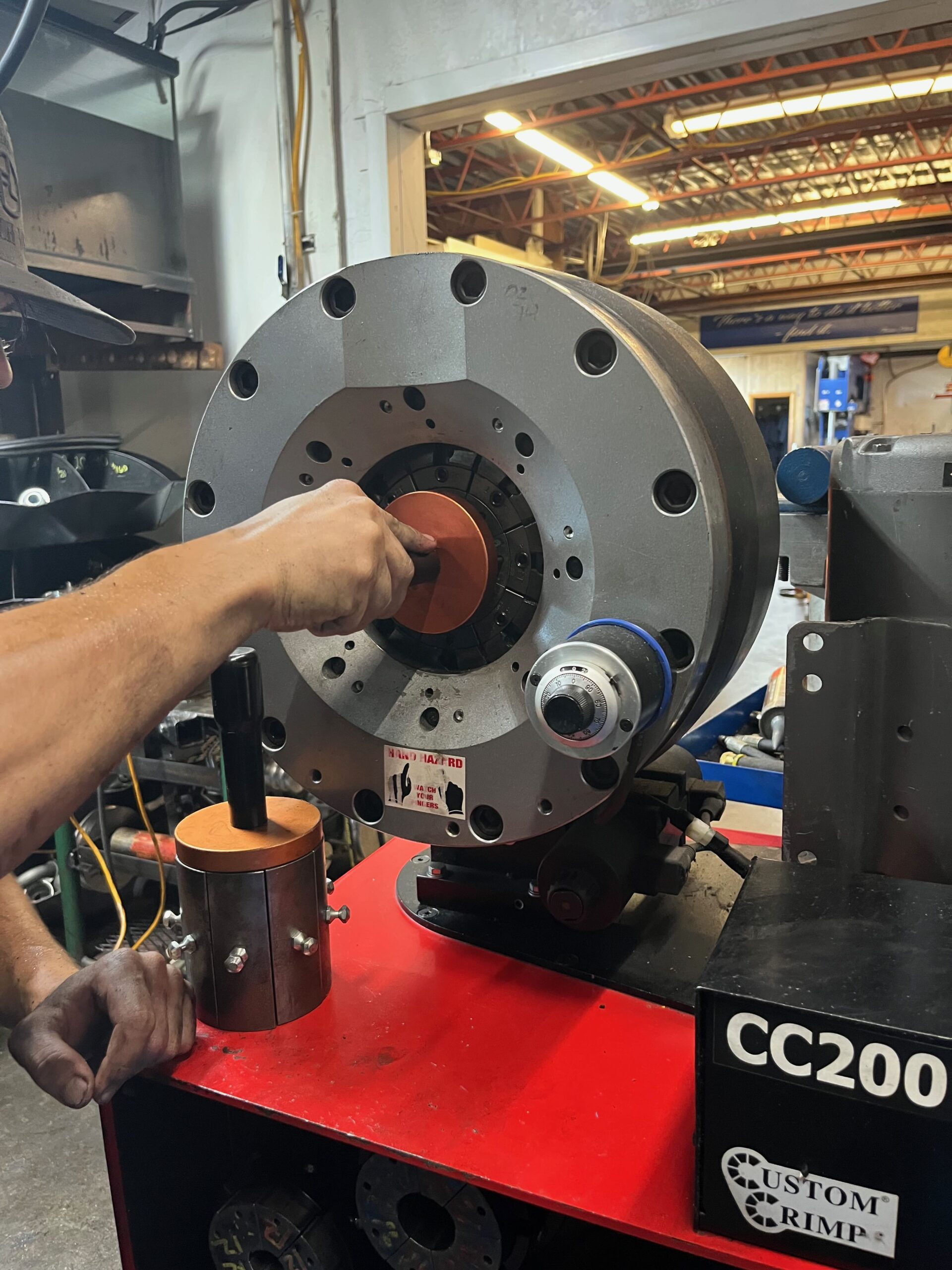 In-house hydraulic hose crimping machine at Hydraulics SR-80